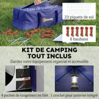 Tente de Camping pour 4 Personnes, 2 Chambres, Imperméable 3000mm, avec Tapis de Sol et Sac, 420x300x200cm, Bleu Foncé-7
