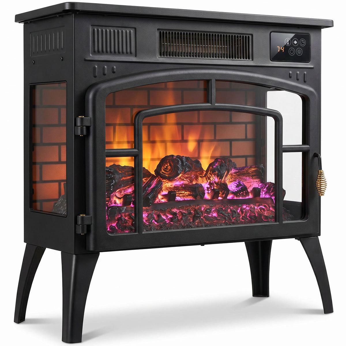 Cheminée Électrique Effet Flamme 3D Multicolore 1000W/2000W, Thermostat Réglable, Contrôle par Appli et Voix, Noir-0