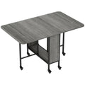Table pliante de cuisine extensible salle à manger sur roulettes jusqu'à 6 personnes étagère intégrée, 6 roues, Gris-0