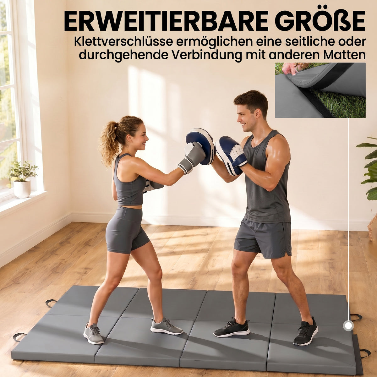 Tapis de gymnastique yoga pilates fitness pliable en 4 avec poignées revêtement synthétique 180 x 80 x 5 cm gris-5