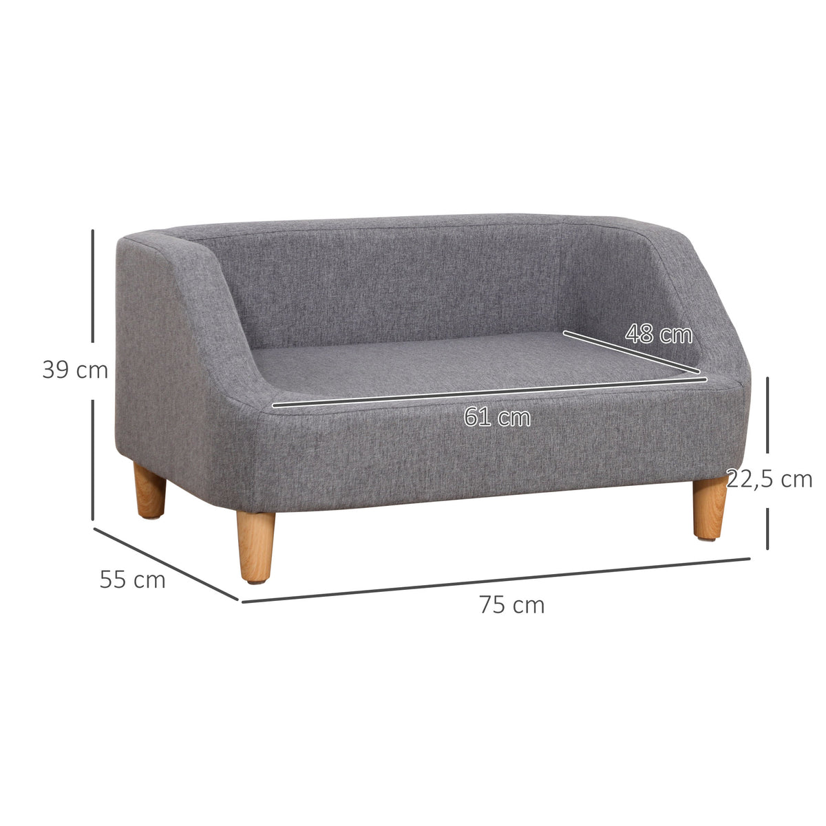 Canapé pour chien lit pour chien animal domestique style scandinave pieds en bois revêtement tissu déhoussable 75 x 55 x 39 cm - gris-2
