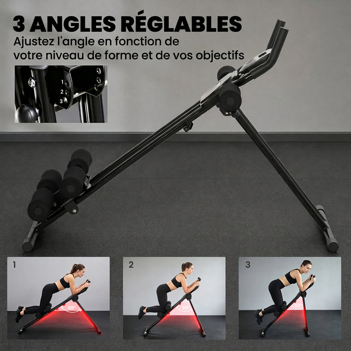 Appareil à Abdominaux Pliable avec Écran LCD, Double Rail, Mousse PVC, Cadre en Acier, 92x41x83cm, Noir-3