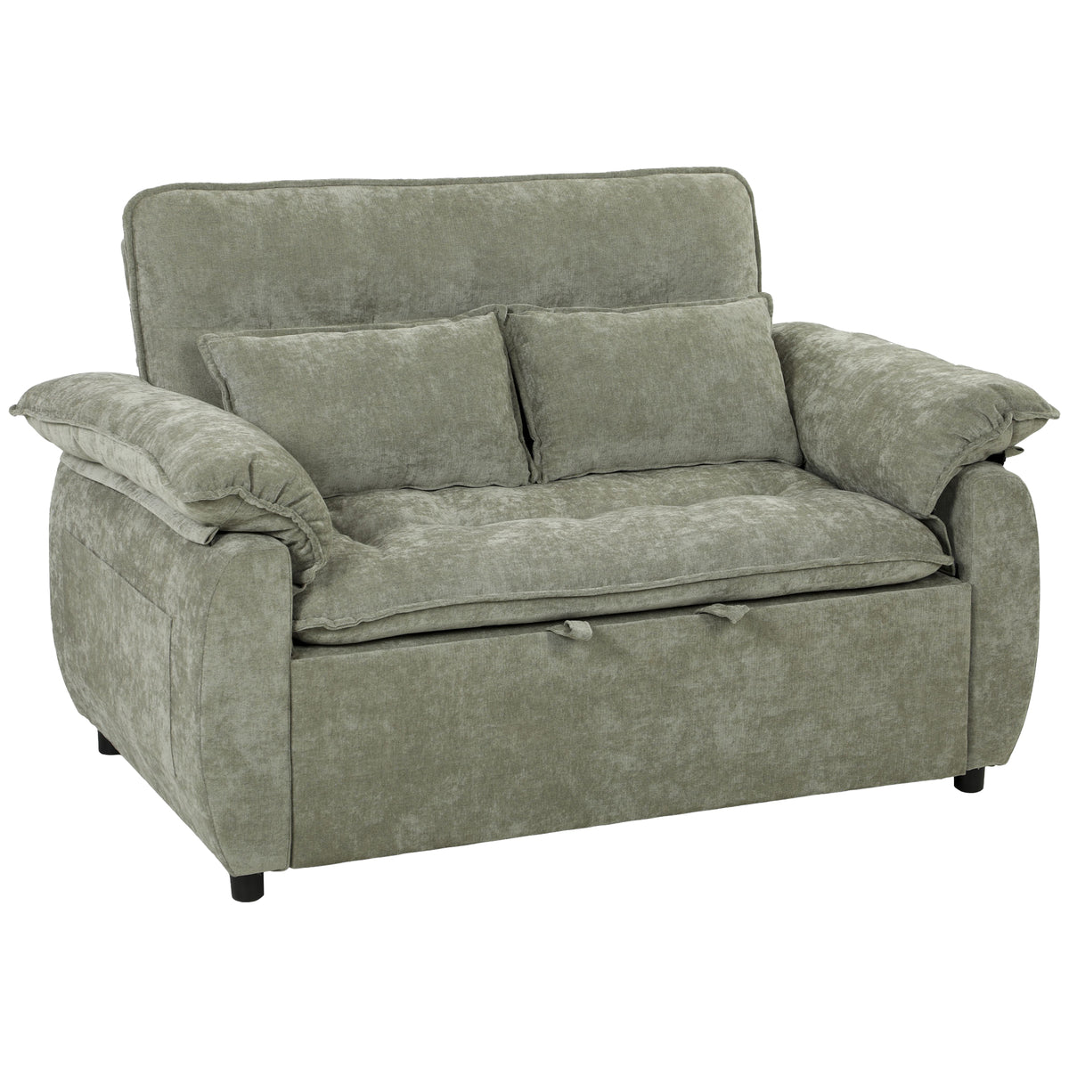 Canapé Convertible 2 Places, Canapé-Lit 3 en 1 Velours 137 cm, Dossier Réglable, Assise Large, 2 Oreillers, Vert-0