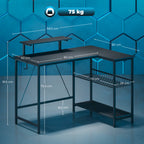 Bureau gaming réversible, bureau gaming d'angle, support pour écran, étagère en maille réglable, 114,5x82x91,5cm, noir-2