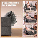 Canapé Convertible 2 Places, Canapé-Lit Clic-Clac 130 cm, Dossier Réglable, Poches Latérales, Gris Foncé-4