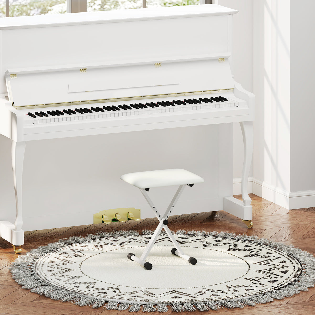 Tabouret piano pliable, banc piano réglable en hauteur, siège rembourré en PU, 39 x 29 x 37-47 cm, blanc-1