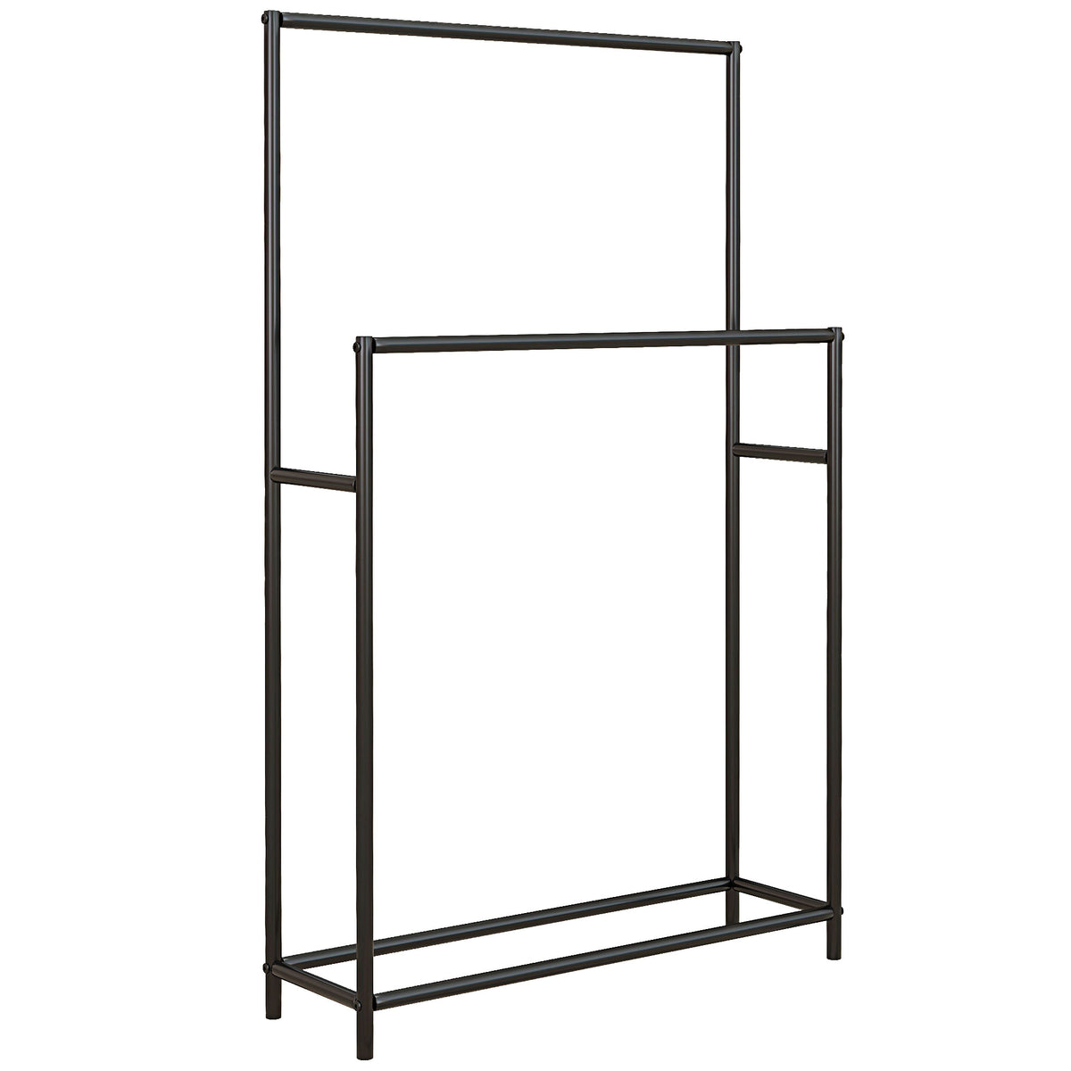 Porte serviettes sur pied sèche serviette 2 niveaux en métal pour la salle de bain, dim. 66l x 20P x 110H cm, noir-0