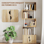 Bibliothèque à 5 niveaux, meuble de rangement avec étagères et placard double porte, 60 x 23,8 x 179,2 cm, bois naturel-4