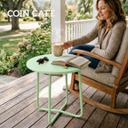 Table Basse Extérieure avec Bord Enroulé, Base en X avec Pieds Réglables en Hauteur, pour Salon Terrasse, Ø48x51cm, Vert-6