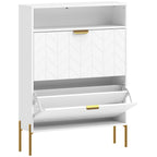 Meuble à chaussures 16 paires, armoire à chaussures étroite avec 2 tiroirs rabattables, compartiment ouvert, blanc-7