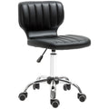 Tabouret à roulettes - tabouret de travail pivotant 360° - - tabouret ergonomique - hauteur assise réglable 47-62 cm - revêtement synthétique matelassé noir métal chromé-0