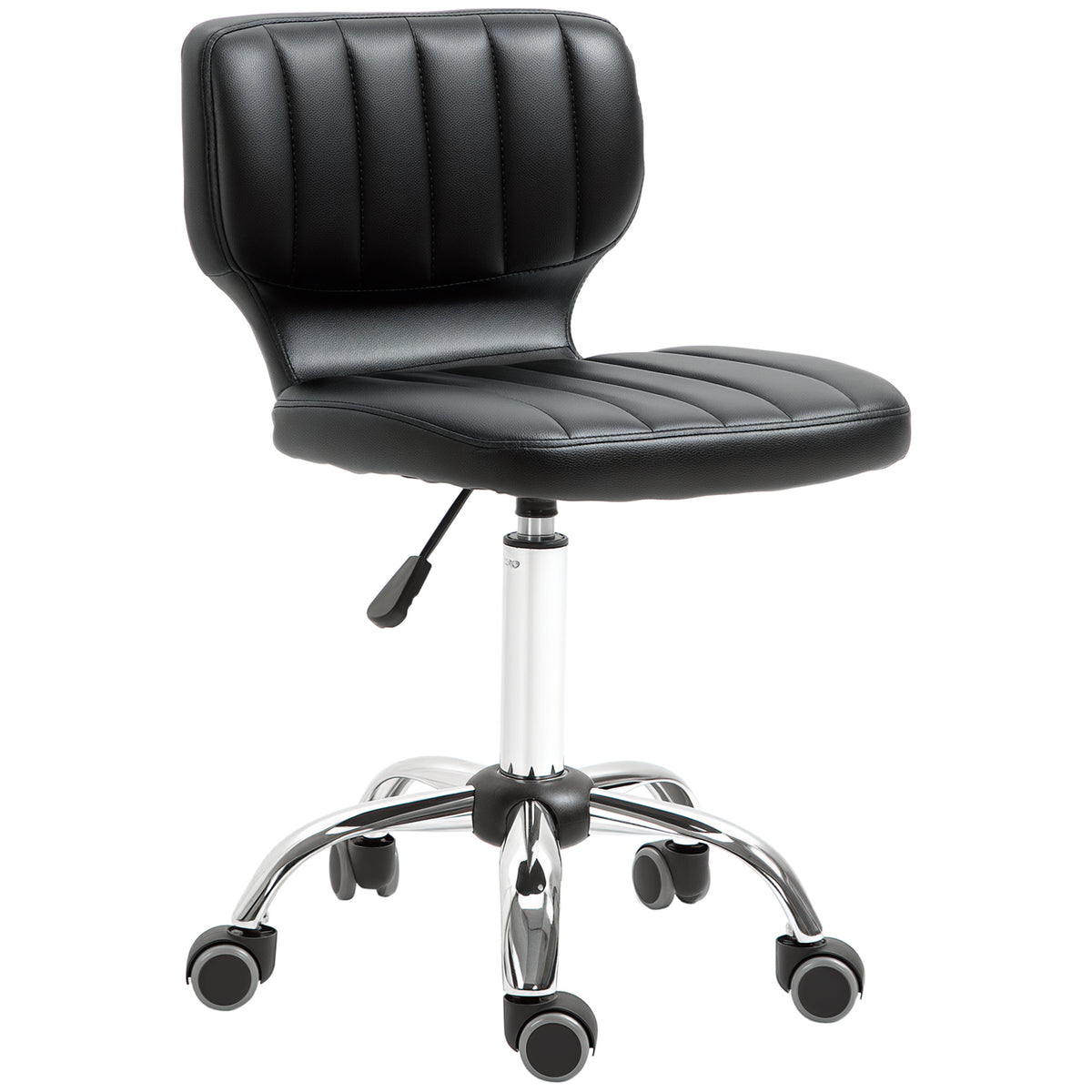 Tabouret à roulettes - tabouret de travail pivotant 360° - - tabouret ergonomique - hauteur assise réglable 47-62 cm - revêtement synthétique matelassé noir métal chromé-0