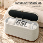 Banc de Rangement Ovale Moderne en Tissu Chenille, Bout de Lit Coffre Charge 220 kg, 91 x 40,5 x 45 cm, Beige-4