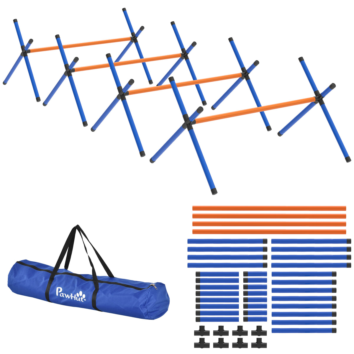 Kit d'équipement d'agilité pour chien, kit d'agilité pour chien portable avec hauteur réglable, sac de transport, orange-0