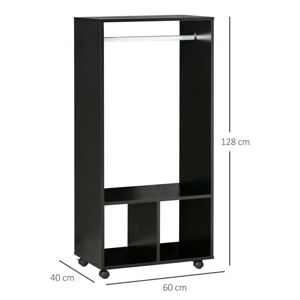 Armoire penderie étagère 2 niches 4 roulettes pivotantes dim. 60L x 40l x 128H cm Noir-2