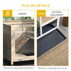 Cage à lapin clapier sur roulettes petit enclos animaux en bois massif 2 étages toit ouvrant plates-formes 91,5 x 53,3 x 73 cm bois naturel-6