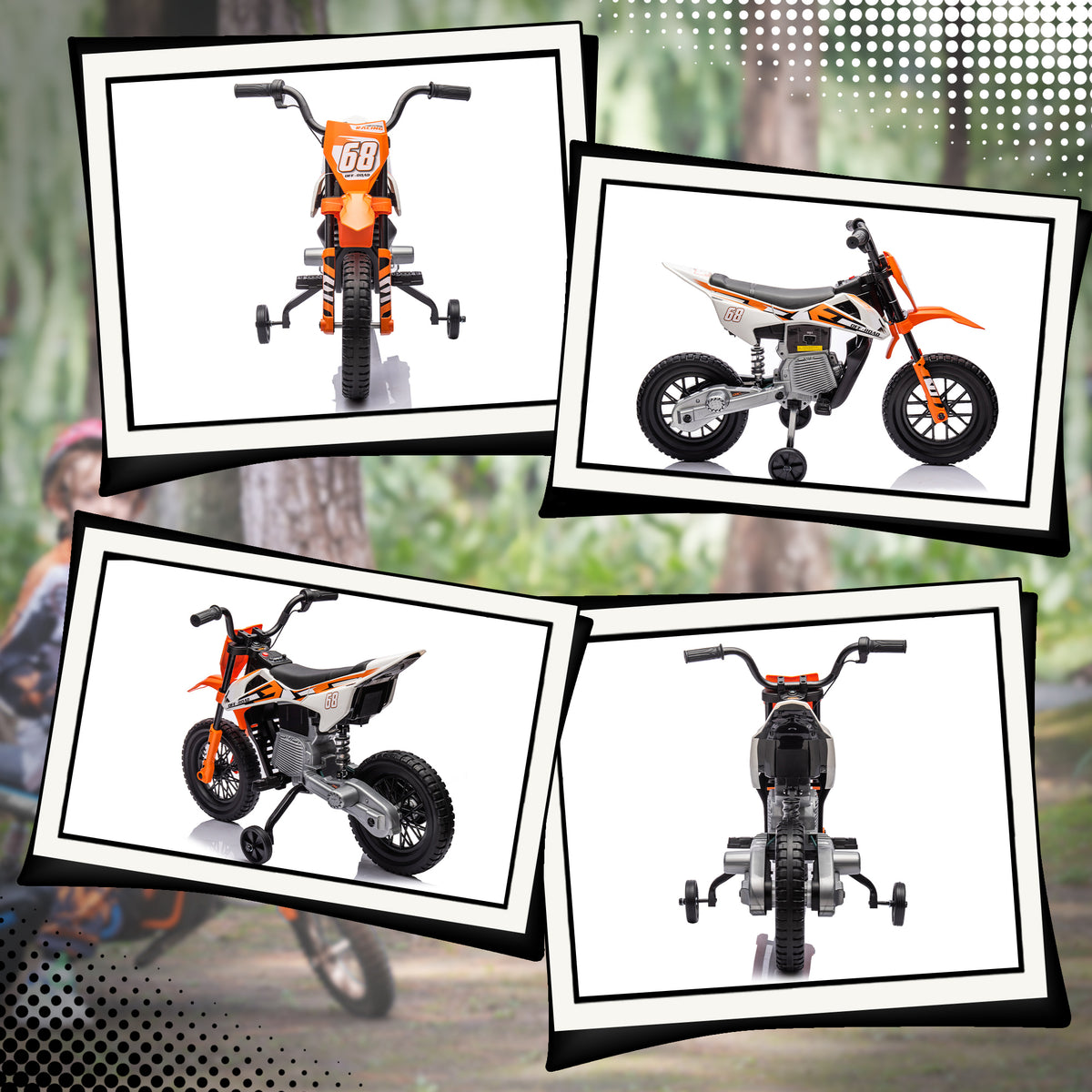 Moto électrique pour enfant moto cross pour enfants de 3 à 6 ans 2 moteurs 12V vitesse 5 km/h 109,5x60x72,5cm orange-8
