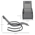 Chaise longue à bascule rocking chair ergonomique avec tétière accoudoirs métal galvanisé textilène Gris-2