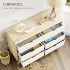 Commode 6 tiroirs style scandinave, meuble de rangement - dim. 120l x 40P x 76H cm, chêne et beige-3