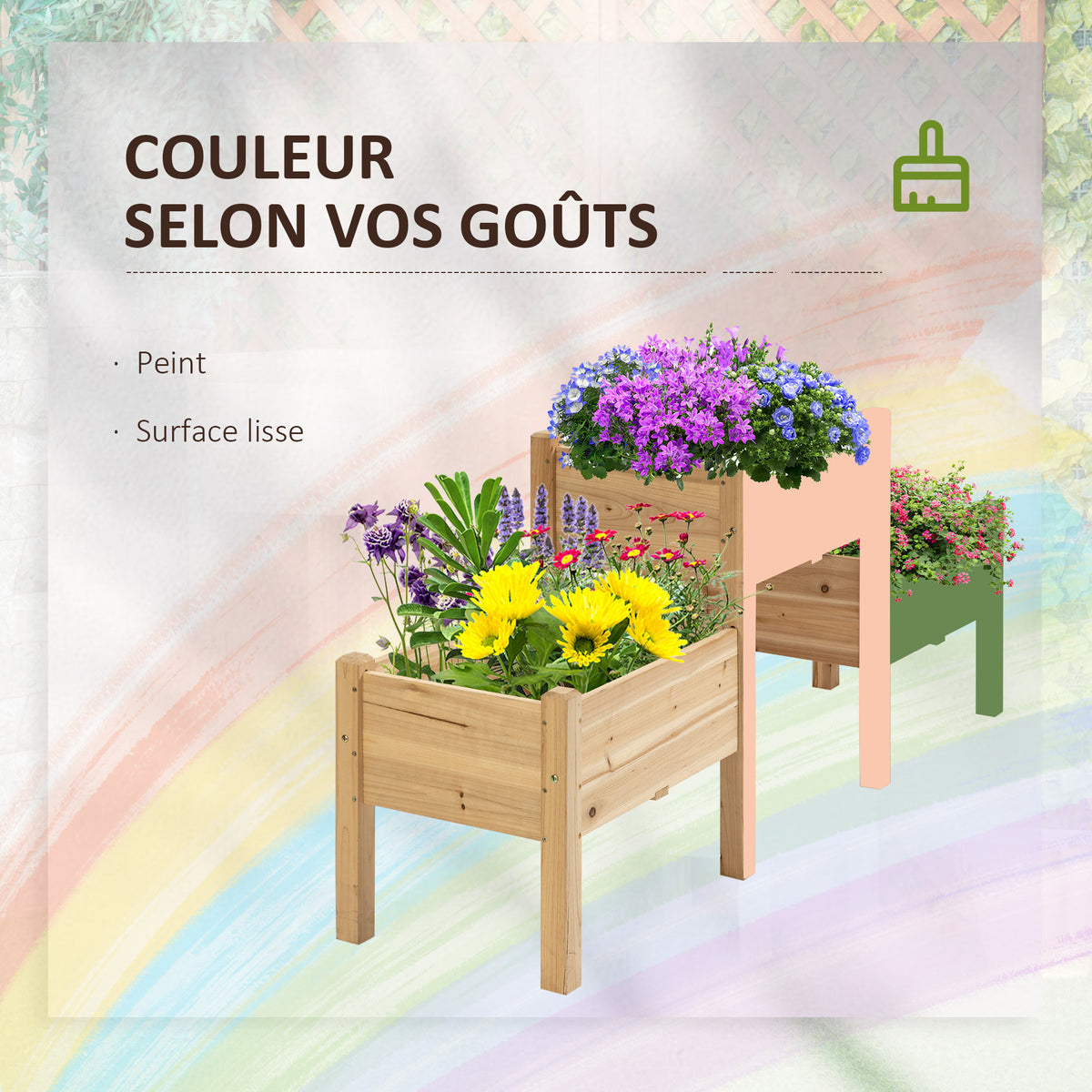 Jardinière sur Pieds carré Potager 2 étages dim. 184L x 45l x 80H cm Inserts d'irrigation Bois Sapin pré-huilé-5