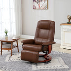 Fauteuil relax inclinable repose-pieds réglable pivotant 360° piètement bois revêtement PU respirant et doux marron-1