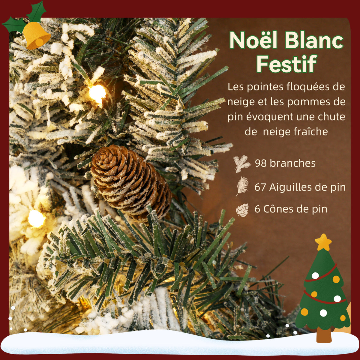 Couronne de Noël lumineuse 60 cm avec 35 LED blanc chaud, minuterie, 98 pointes, pommes de pin, vert et blanc-5