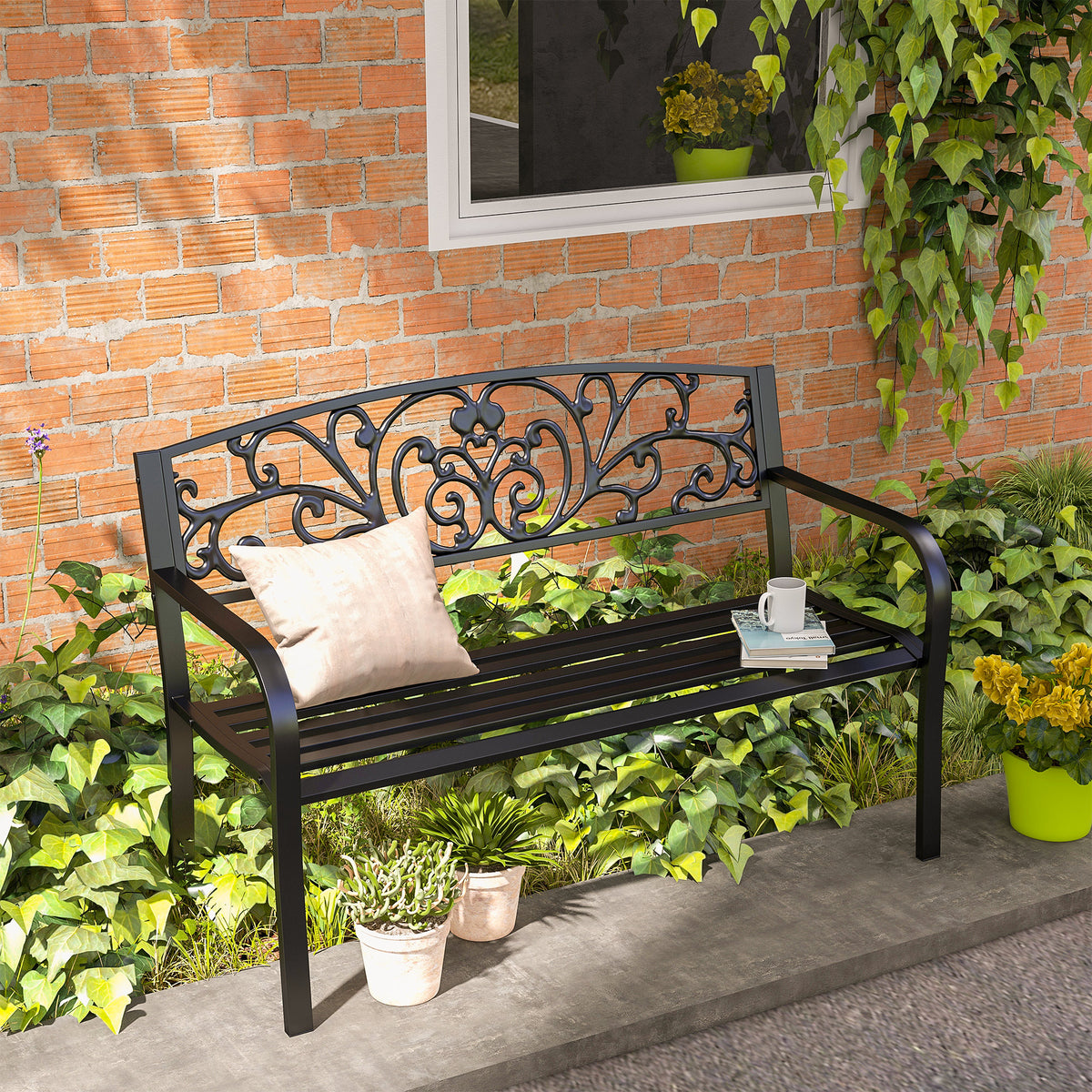 Banc de Jardin terrasse en Acier Fonte Noir 2 Places 127 x 60 x 87 cm Charge Max 240 Kg-6