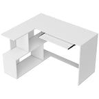 Bureau d'angle bureau en L avec étagères de rangement, plateau à clavier coulissant, 120x100x76cm, blanc-0