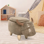 Tabouret Vache - Pouf Vachette - Pouf Taureau Coffre de Rangement 2 en 1 - Pieds Bois d'hévéa revêtement synthétique Aspect Daim Vieilli Marron-7