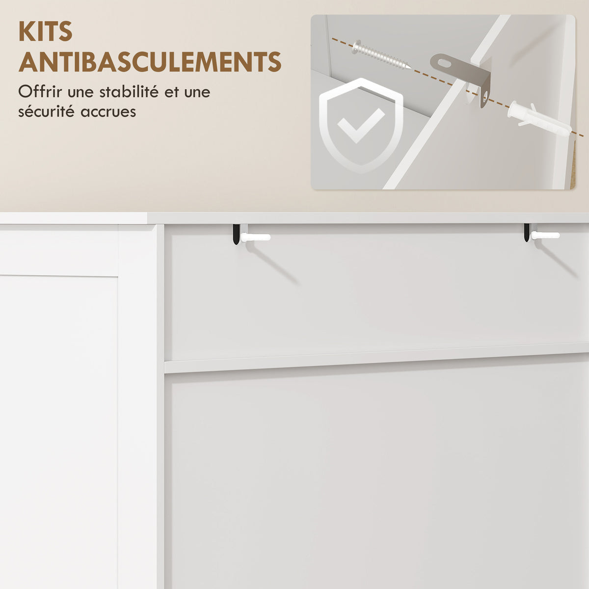 Meuble à chaussures 20 paires, armoire à chaussures avec 2 portes persiennes, tiroir et étagères réglables, blanc-6