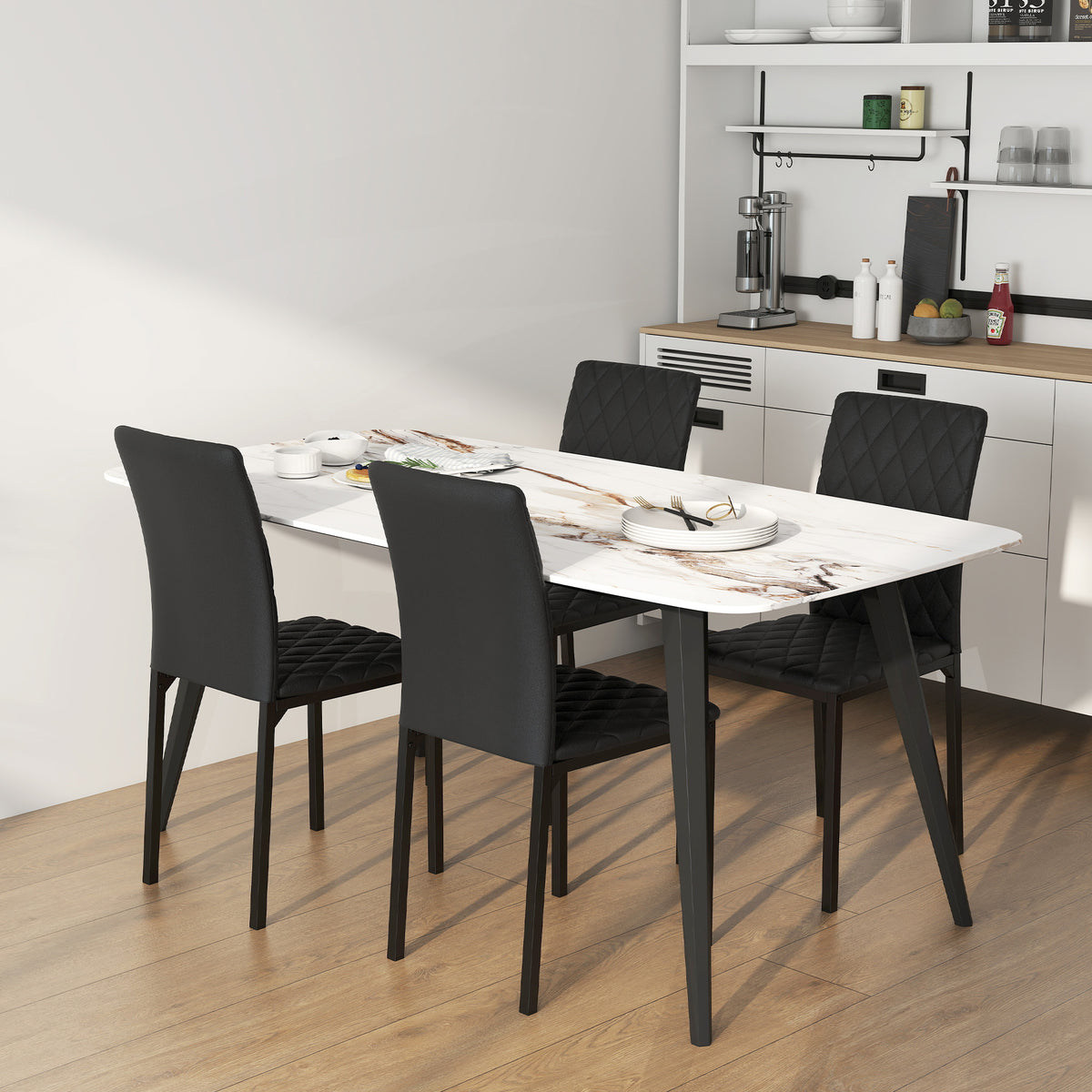 Lot de 4 chaises de salle à manger, chaises de cuisine, capitonnage rhombique et pieds en métal, 41x50x91cm, noir-6