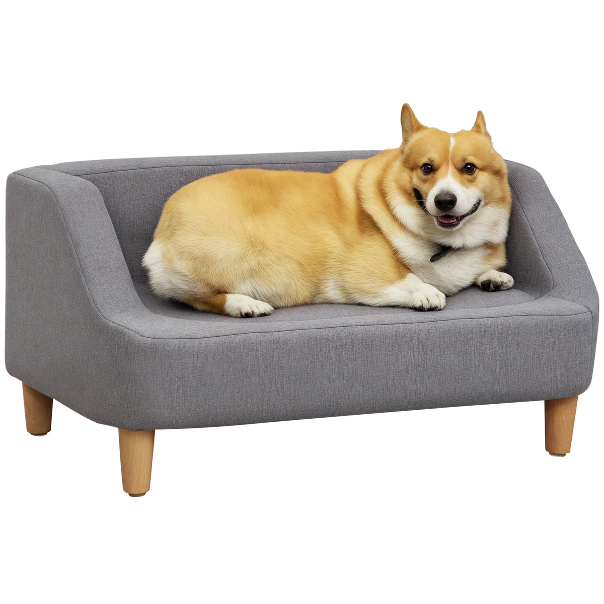 Canapé pour chien lit pour chien animal domestique style scandinave pieds en bois revêtement tissu déhoussable 75 x 55 x 39 cm - gris-0