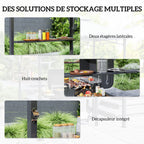 Tonnelle de barbecue à deux niveaux auvent de réception pour jardin avec lumière LED 243 x 148 x 248 cm gris foncé-4