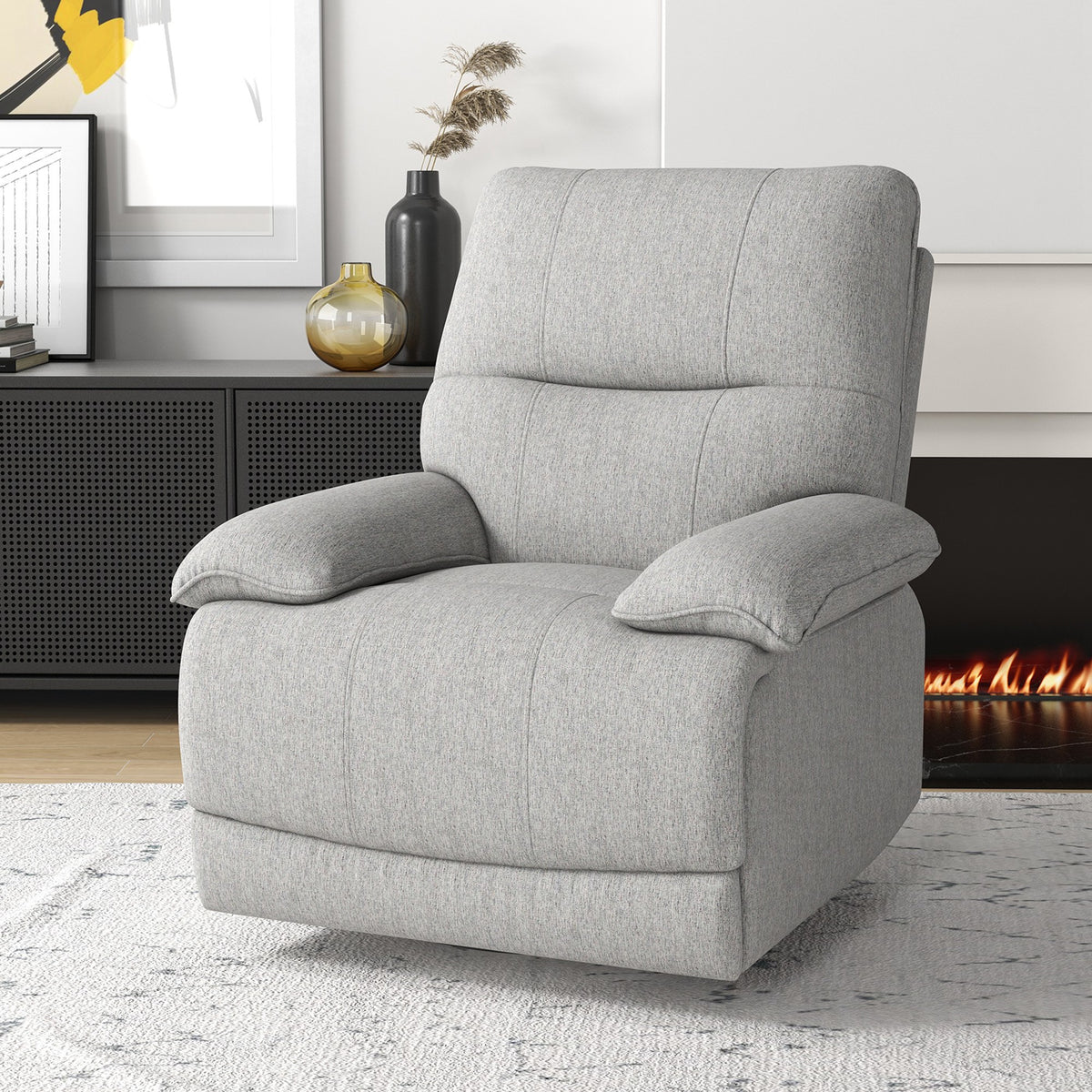 Fauteuil de relaxation inclinable manuellement avec repose-pied ajustable tissu aspect lin gris clair-9