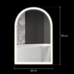Miroir de salle de bain LED 90 x 60cm, mural, 3 couleurs, arqué cadre en aluminium, désembuage et interrupteur tactile-2