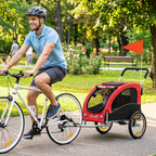 Remorque Vélo Chien 2-en-1 pour Chien Moyen avec Suspension, Pneus à Dégagement Rapide, Réflecteurs, 160x71x101cm, Rouge-1