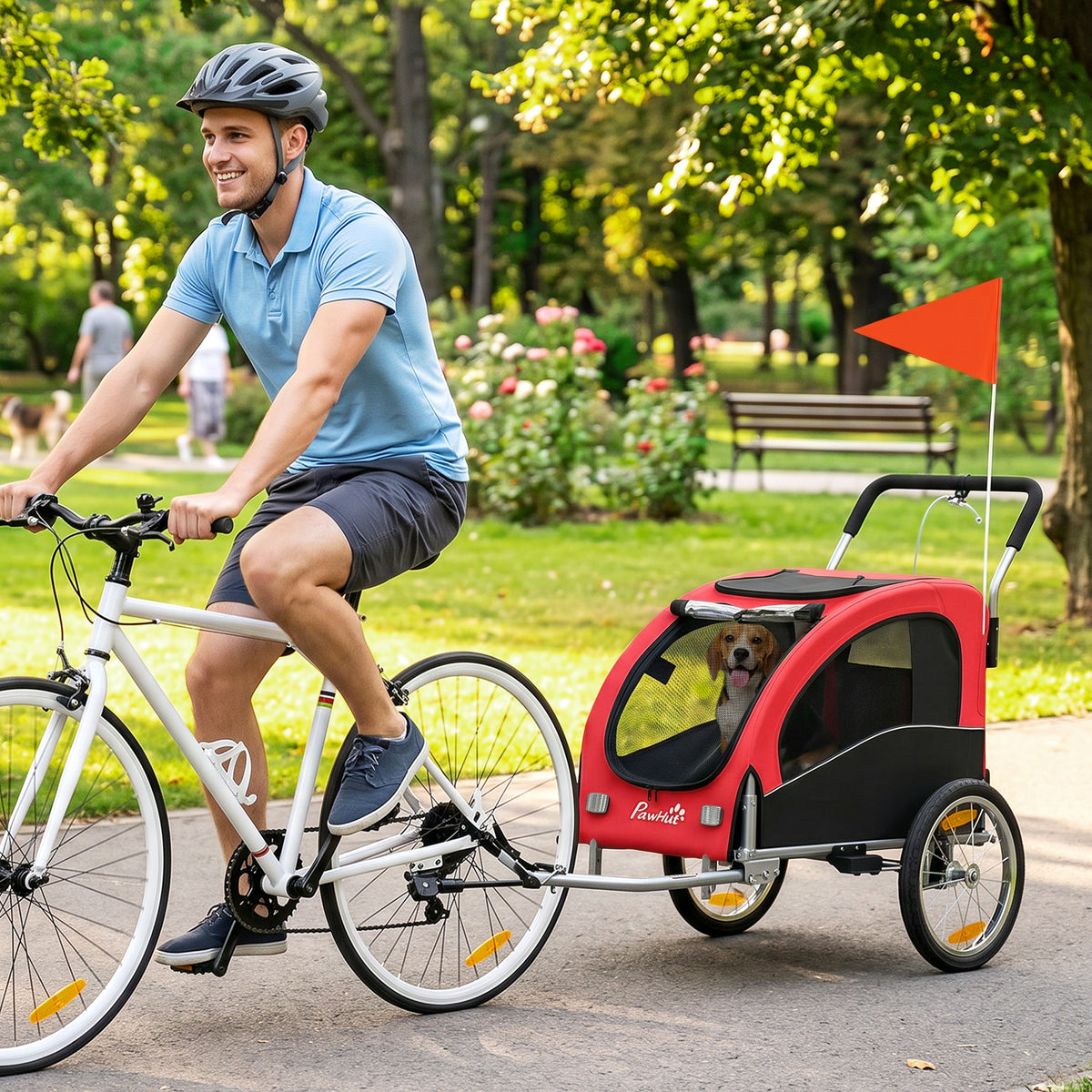 Remorque Vélo Chien 2-en-1 pour Chien Moyen avec Suspension, Pneus à Dégagement Rapide, Réflecteurs, 160x71x101cm, Rouge-1