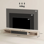 Meuble TV suspendu, meuble télé pour téléviseur jusqu'à 75 pouces, tiroir rabattable 2 étagères 180x24x16cm bois naturel-2