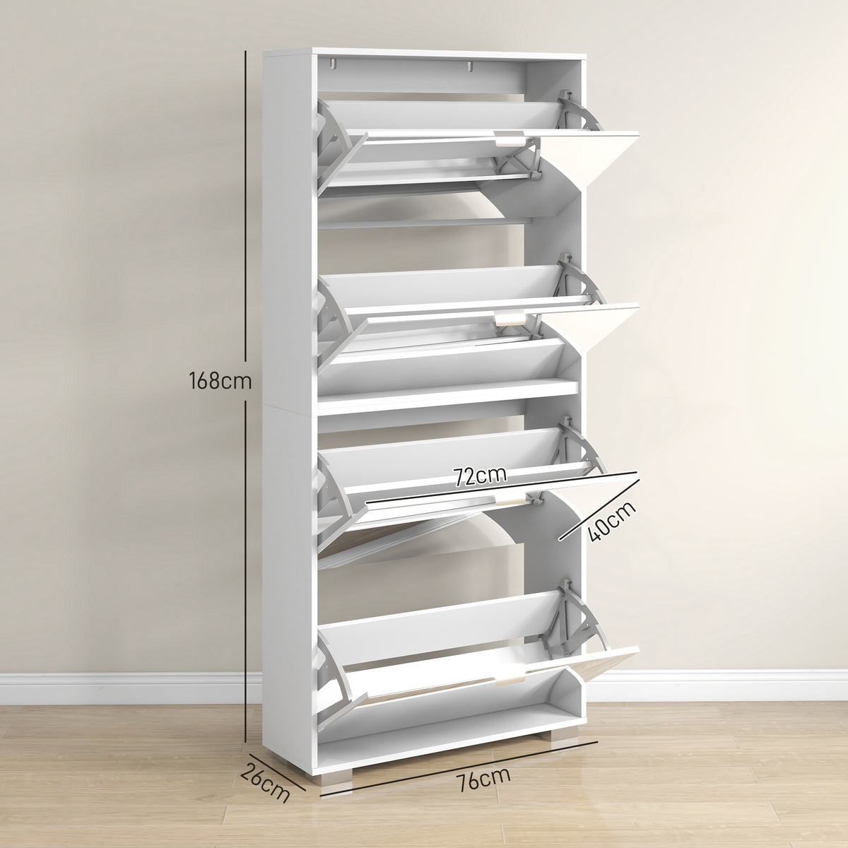 Meuble à chaussures 2 en 1 façades miroir 4 portes abattants, étagères réglables, jusqu'à 24 paires, 76l x 26P x 168H cm-2