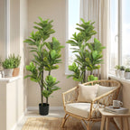 Lot de 2 plantes artificielles intérieures 150 cm, fausse plante à figuier lyre avec pot en ciment, vert-8
