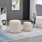 Lot de 2 poufs tabourets repose-pieds coffre de rangement en tissu aspect velours côtelé Ø40 cm et Ø30 cm, crème-1