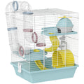 Cage hamster, cage rongeur à 3 niveaux, avec roue d'exercice, tunnel de jeu, gamelle, cabane, 34,5 x 27,5 x 41 cm, bleu-0