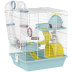 Cage hamster, cage rongeur à 3 niveaux, avec roue d'exercice, tunnel de jeu, gamelle, cabane, 34,5 x 27,5 x 41 cm, bleu-0