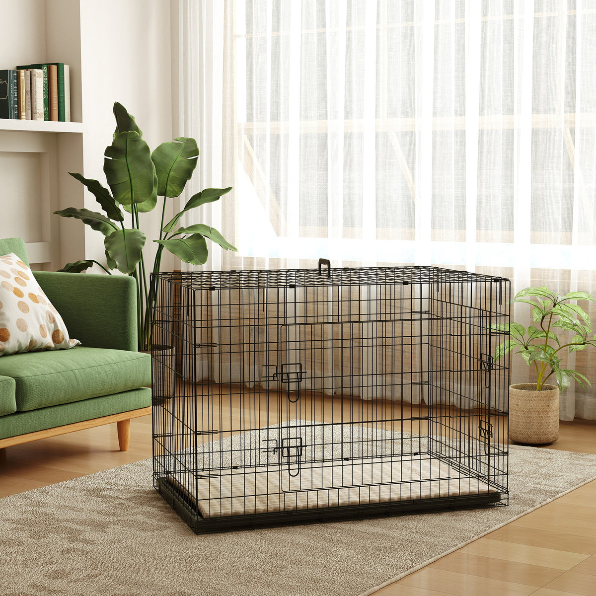 Cage caisse de transport pliante pour chien poignée, plateau amovible, coussin fourni 105 x 70 x 75 cm noir-1