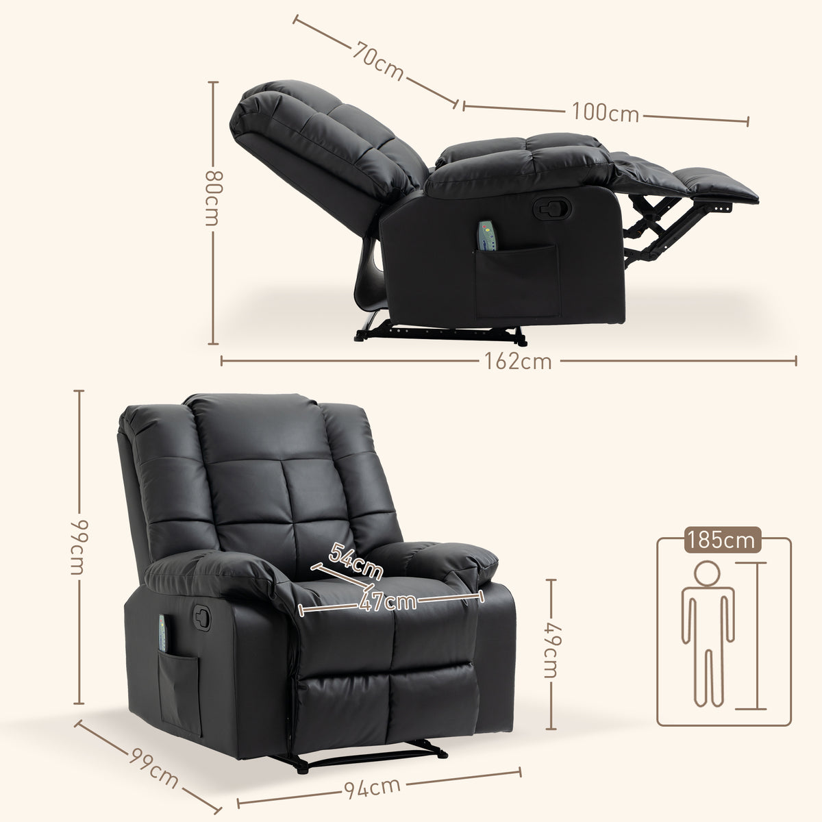 Fauteuil de massage fauteuil de relaxation massant avec dossier inclinable manuellement et repose-pied chaise TV-2