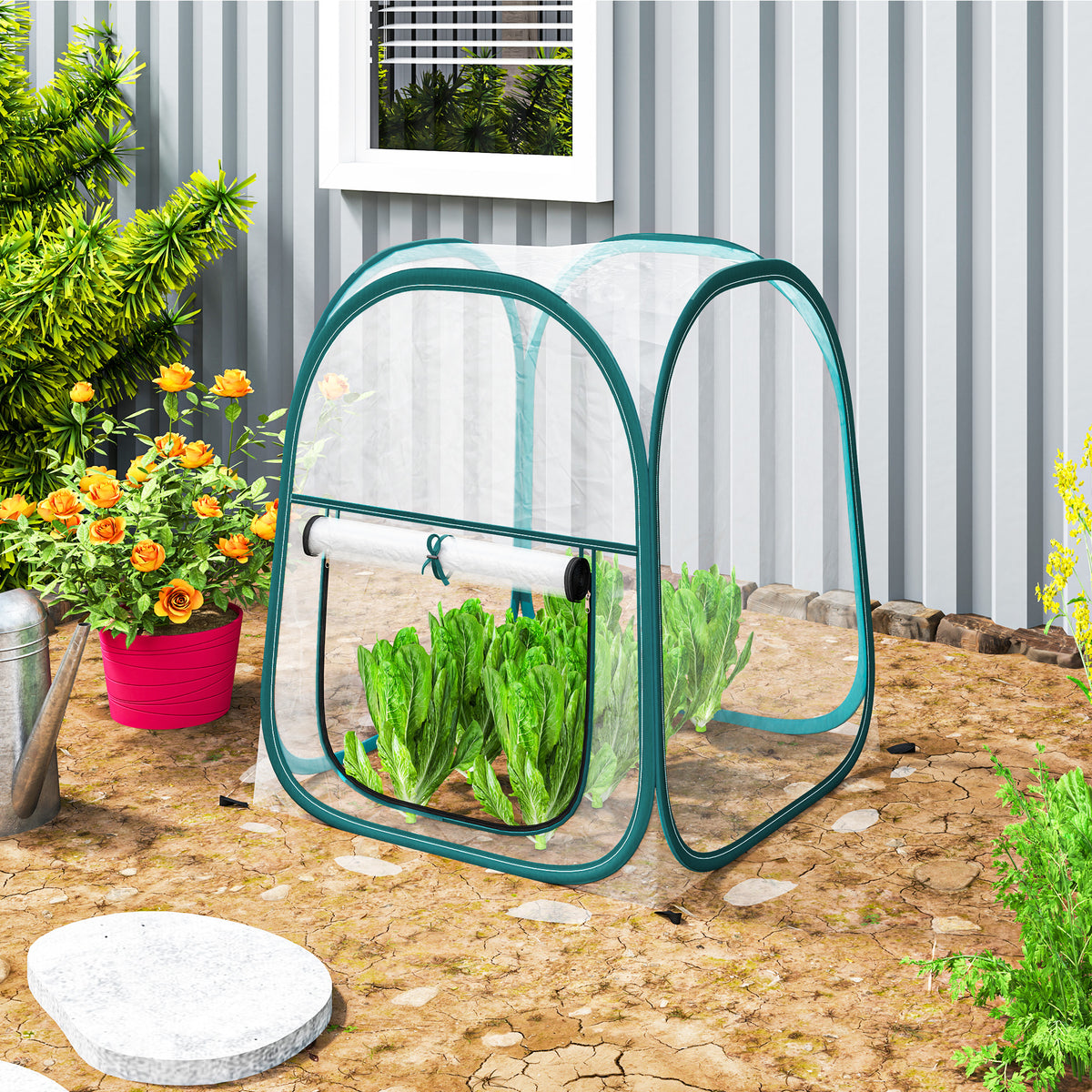 Mini serre de jardin, mini pop up serre en PVC transparent, pour intérieur ou extérieur, pour légume, 70 x 70 x 80 cm-1