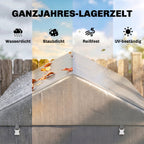 Abri de jardin tente de stockage imperméable abri moto porte enroulable fermeture éclair, 160 x 218 x 172 cm, gris clair-3