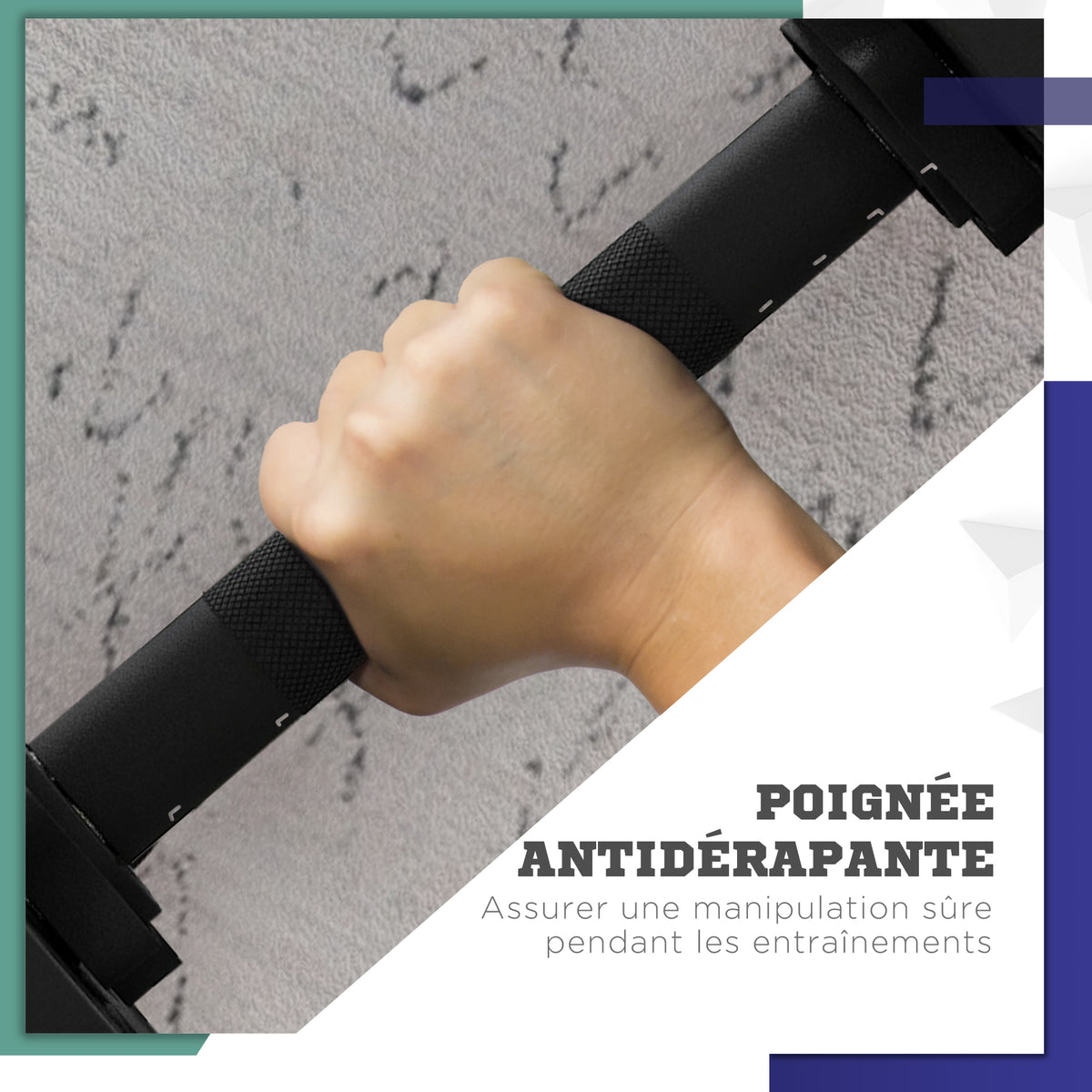 Haltères 2 en 1 réglables, haltères libres avec poignées antidérapantes, 15KG - Barres incluses-5