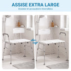 Banc de Transfert Baignoire, Hauteur Réglable à 10 Niveaux, Large Assise, Dossier, Accoudoir, 86x60x89-101cm, Blanc-4