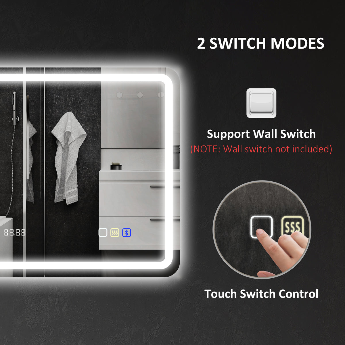 Miroir salle de bain Bluetooth avec éclairage LED 60 x 80 cm, miroir lumineux mural avec horloge, antibuée, argenté-8